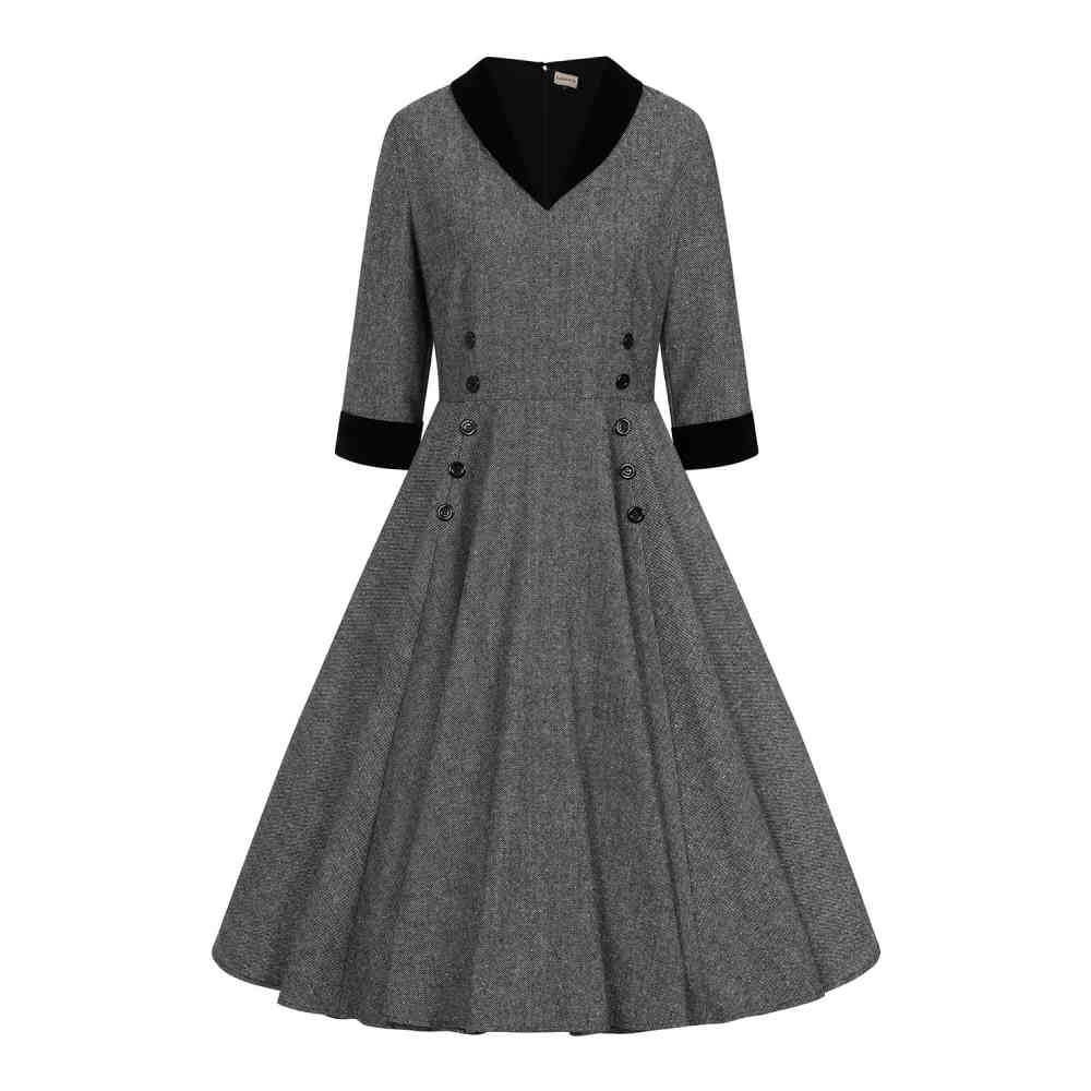 Banned - Sylvia Herringbone Swing Flare Kleid - Grau